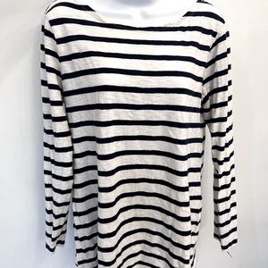 Old Navy Navy blue and white striped maternity boat neck long sleeve tee t-shirt